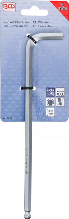 Produktbild BGS Winkelschlüssel extra lang Innensechskant / Innensechskant mit Kugelkopf 8 mm (Innensechskant)