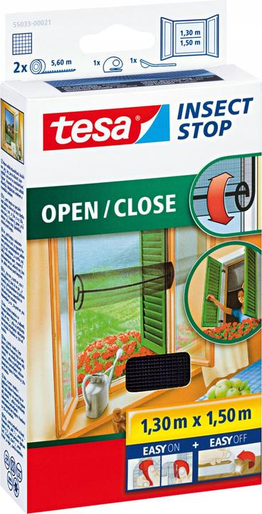 tesa Insektenschutz COMFORT für Fenster, mit Klettband, selbstklebend, ohne Bohren (130 x 150 cm)