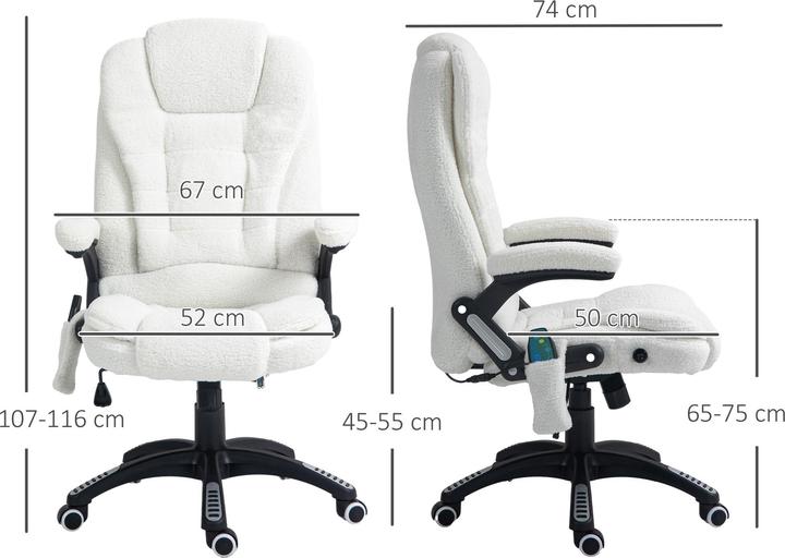 Produktbild Vinsetto Massagestuhl Teddysamt (100% Polyester), Schaumstoff Weiss