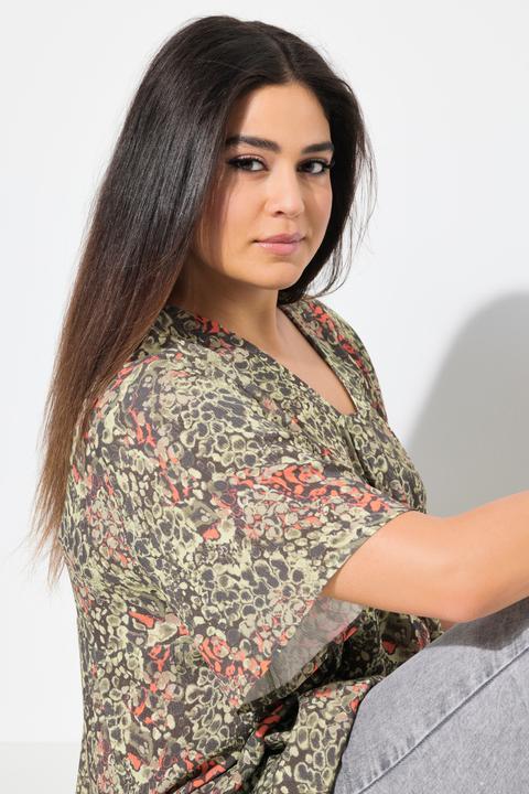 Produktbild Ulla Popken Bluse, Tiermuster, A-Linie, Carré-Ausschnitt, Halbarm (46, 48)