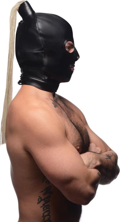 Produktbild XR Brands Blonde Pferdeschwanz Bondage Haube Schwarz