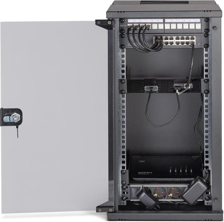 Actual product image Digitus 10" network set, 12U wall-mounted housing and accessories, black SOHO PRO version (12 RU, 10 inch rack)