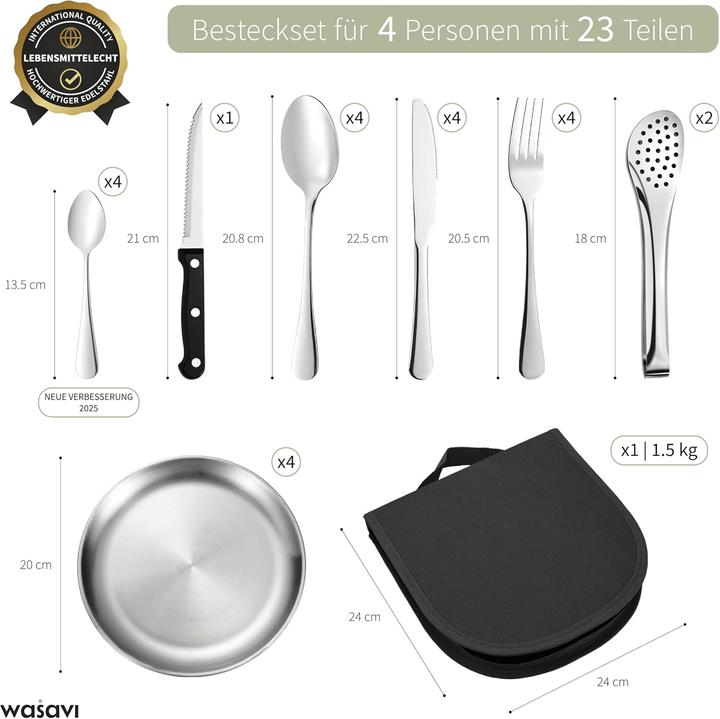Produktbild Wasavi 23-teiliges Campinggeschirr- und Besteckset für 4 Personen