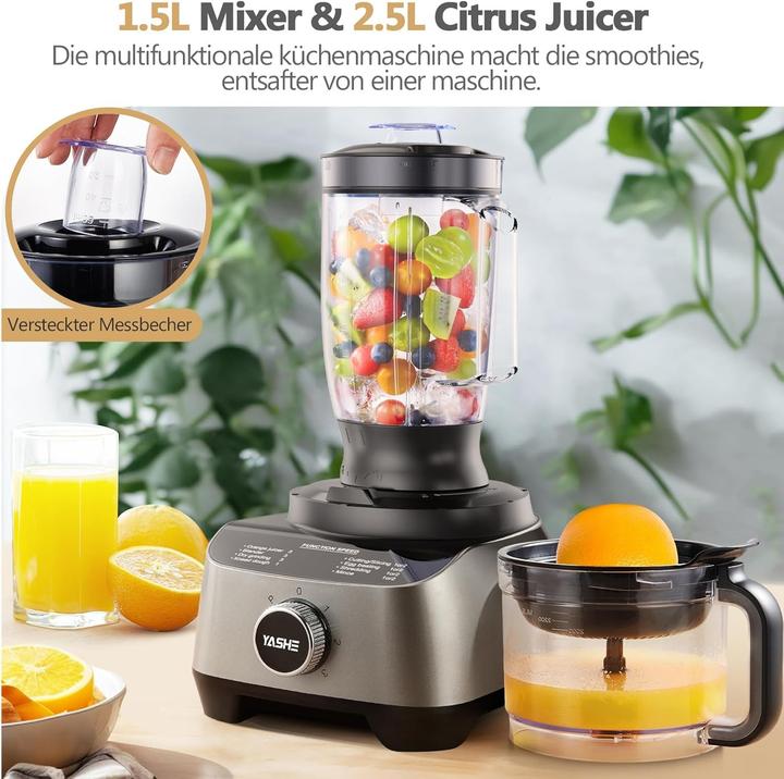 Produktbild Yashe Multifunktionale Küchenmaschine mit Mixer, Zerkleinerer, Entsafter und Teigkneter (1300 W, 2.50 l)