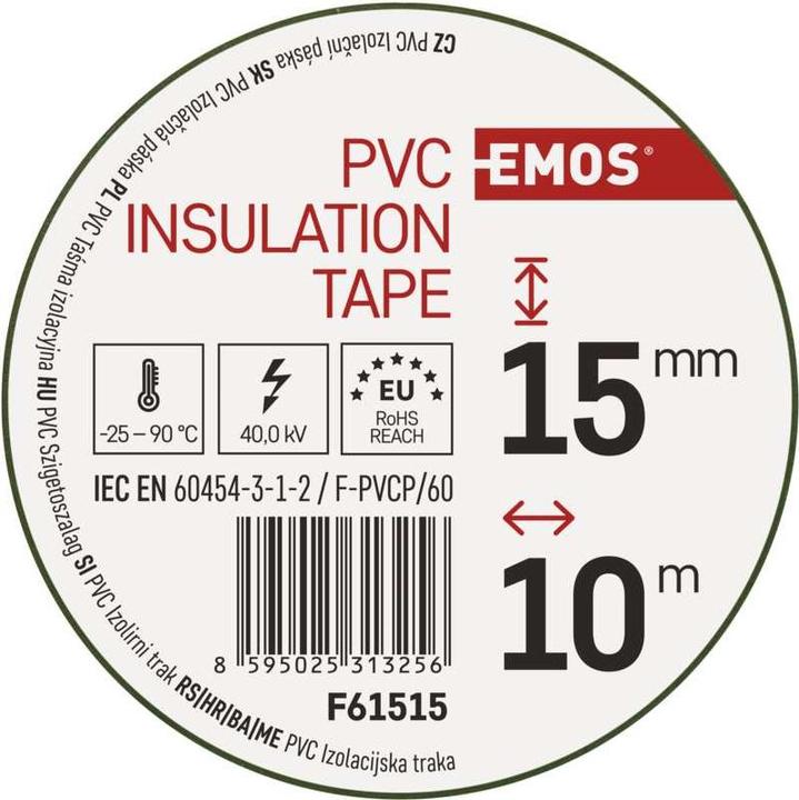 Image du produit Emos Ruban isolant PVC 15mm/10m Vert/Jaune, 10 pcs. (15 mm)