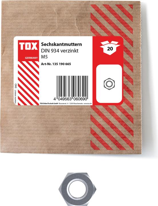Actual product image Tox Hexagon Nut DIN 934 galvanized M5 (20 pcs)