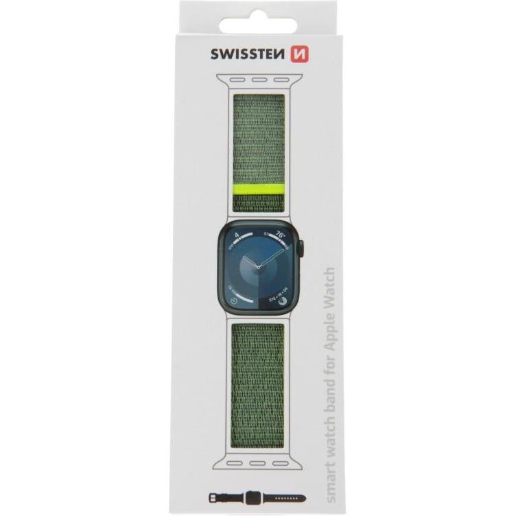 Swissten Nylon Band for Apple Watch 42/44/45/49 mm Shiny Green (Nylon, 3, 4, Ultra, Apple Watch Series 1), Uhrenarmband,...