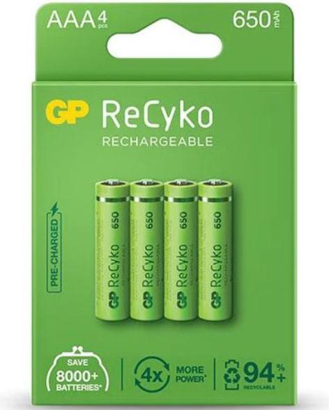 GP Akumulator ReCyko AAA / R03 650mAh 4 szt. (4 Pcs., AAA, 650 mAh)
