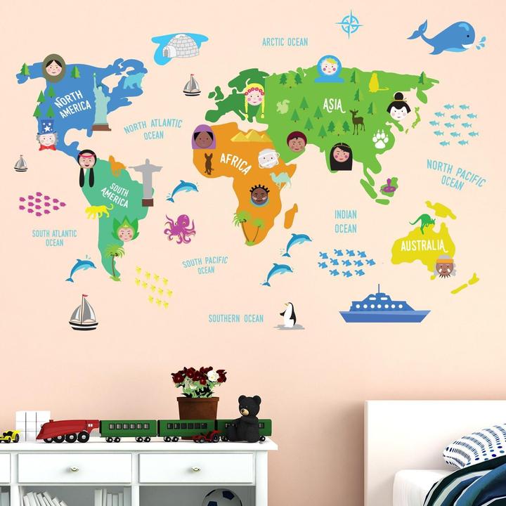 Produktbild Walplus Colourful Nursery World Map (180 x 90 cm)