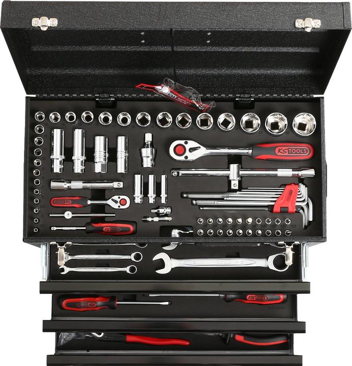 Produktbild KS Tools 1/4" + 1/2" CHROMEplus Universal-Werkzeug-Satz, GEAR, 99 Teile, Flank Traction (29 mm, 32 mm, 26 mm, 22 mm, 21 mm, 20 mm, 11 mm, 12 mm, 13 mm, 23 mm, 10  mm, 31 mm, 17 mm, 14 mm, 19 mm, 27 mm, 28 mm, 16 mm, 25 mm, 24 mm, 18 mm, 30 mm, 15 mm, 5 mm, 6 mm, 9 mm, 8 mm, 4 mm, 7 mm)