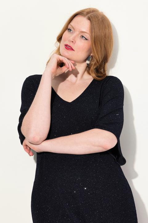 Produktbild Ulla Popken Midikleid, A-Linie, Glitter, V-Ausschnitt, 3/4-Arm (50, 52)