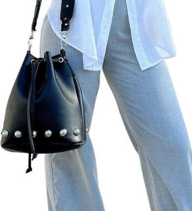 Immagine prodotto Only-Bags.Store Borsa a secchiello in pelle nera, borsa in pelle con borchie, borsa a tracolla, borsa a tracolla