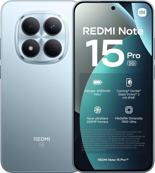 Xiaomi Redmi Note 15 Pro (256 GB, Blau, Glacier Blue, Hellblau, 6.83", 5G)