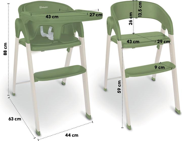 Actual product image BabyGo Levels Highchair khaki/white (Highchair)