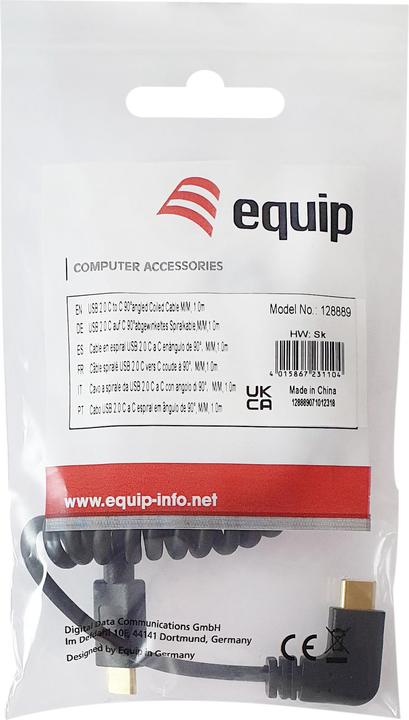 Produktbild equip USB Kabel 2.0 C -> C wink. St/St 1.00m 90Grad sw (1 m, USB 2.0)