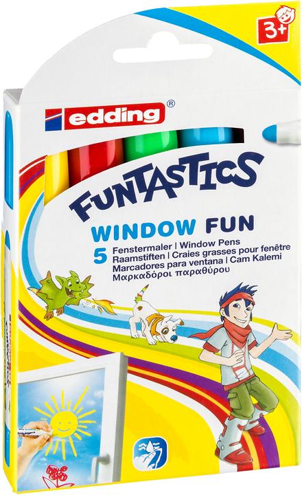 Edding Windowmarker 16 Funtastics (Gelb, Grün, Blau, Rot, Braun, 8 mm, 5 x)