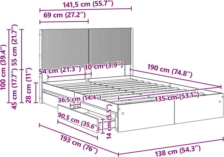 Produktbild vidaXL Bettrahmen (135 x 190 cm)