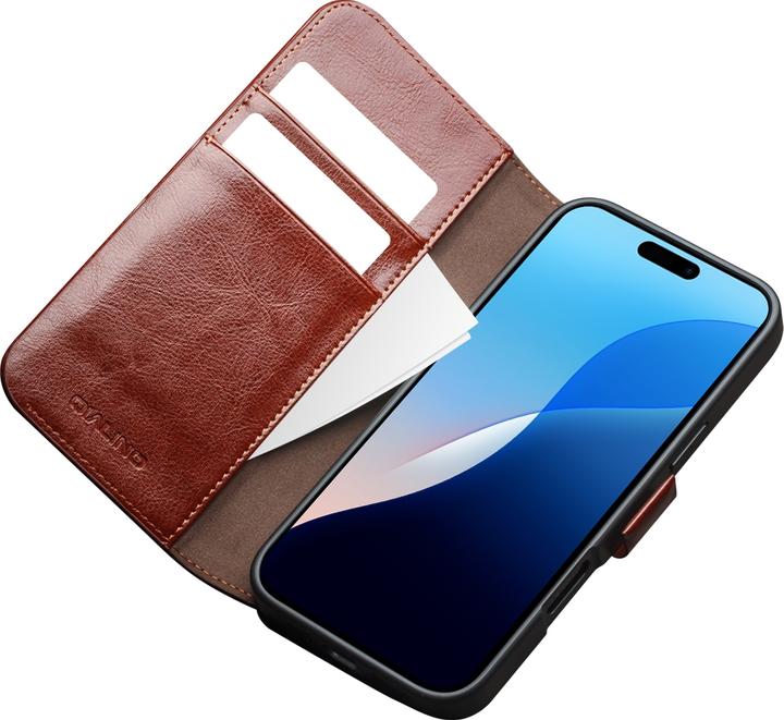 Actual product image QiAlino Flip case with magnetic clasp Light brown (Apple iPhone 16 Pro Max)