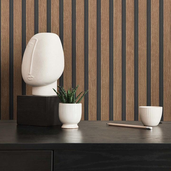 Image du produit Trenddeko papier peint imitation bois marron papier peint intissé 3D panneaux de bois scandinave moderne (50 x 1005 cm)