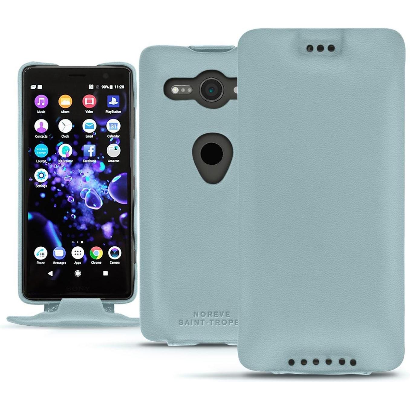 Noreve Lederschutzhülle vertikal (Sony Xperia XZ2 Compact), Smartphone Hülle, Blau