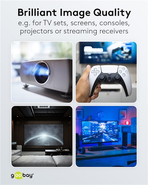 Productafbeelding Goobay Series 2.1 8K Ultra Hoge-Snelheid HDMI™ Kabel met Ethernet, Gecertificeerd, 1 m, Zwart (1 m, HDMI)