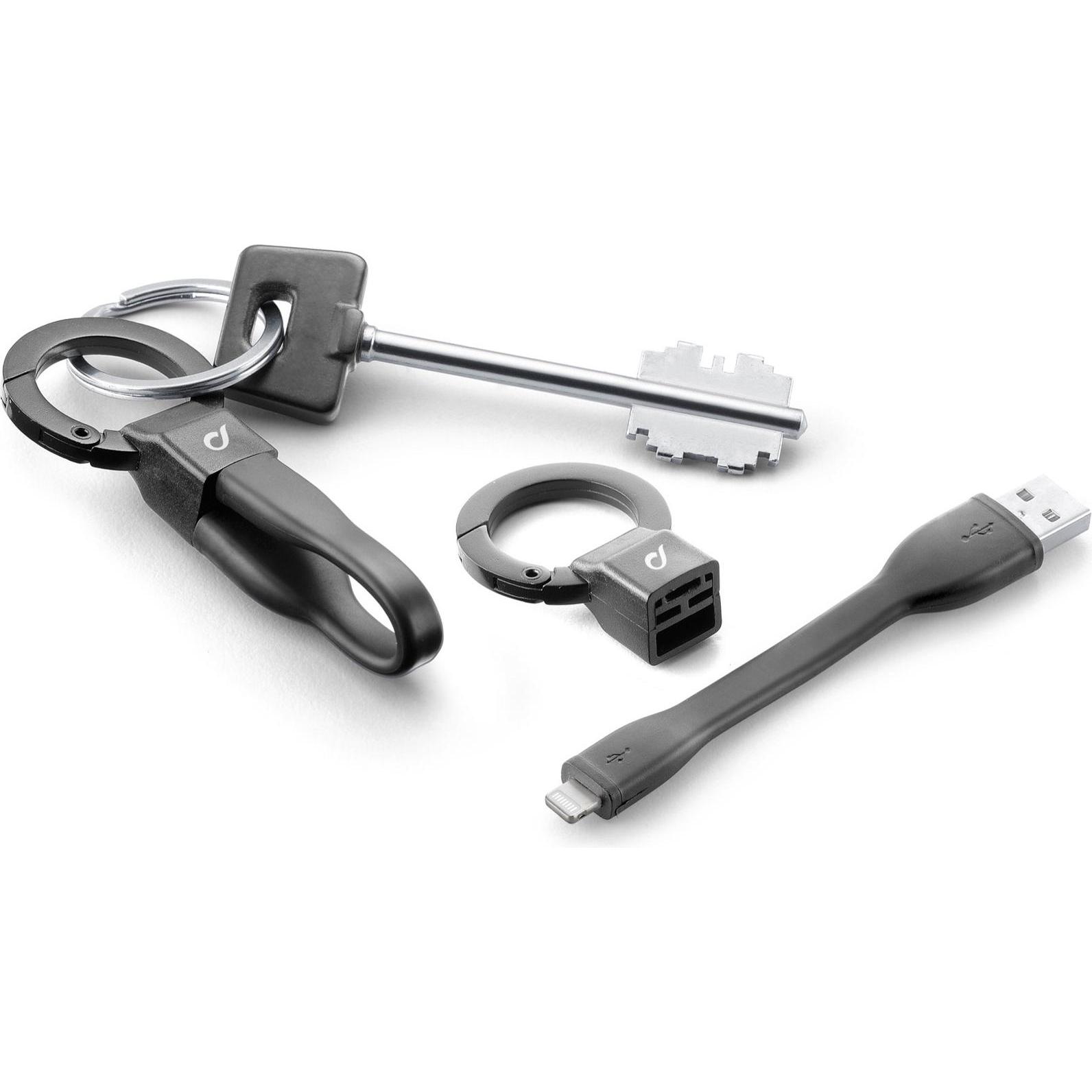 Cellularline Freecable USB Key - Lightning Cavo dati USB integrato in un portachiavi Nero (USB 2.0), Cavo USB