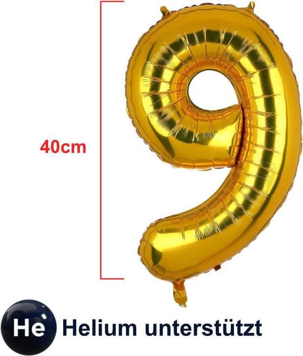 Immagine prodotto Hermex Palloncino numero 9 Pallone in foil dorato Pallone ad elio 40 cm