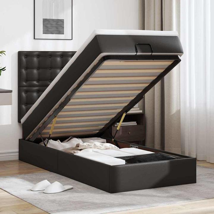Image du produit VidaXL Lit Ottoman avec matelas Noir 100x200 cm Similicuir (100 x 200 cm)