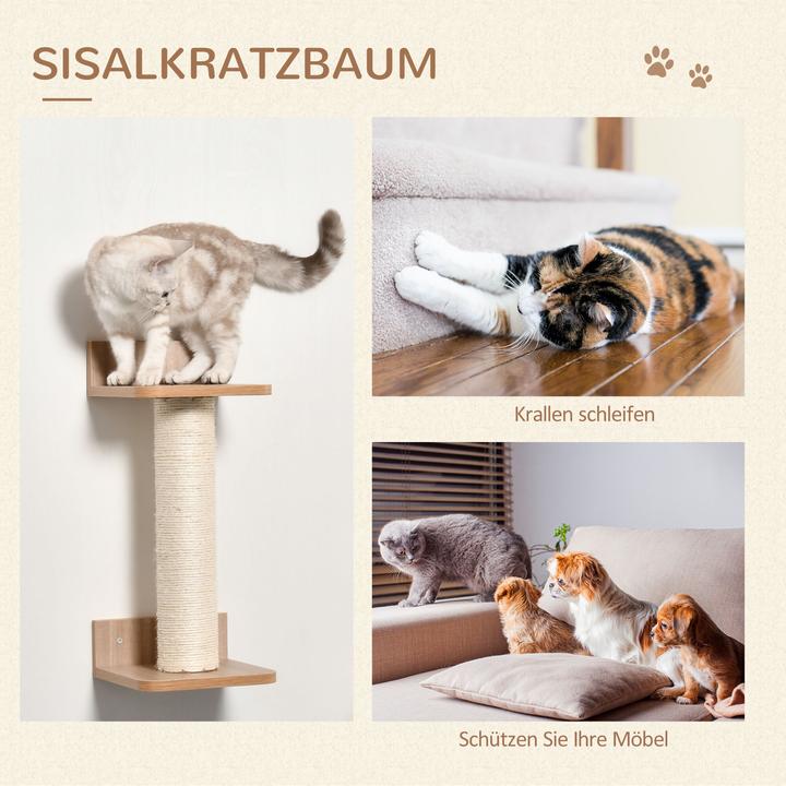Produktbild PawHut Katzenkletterwand bestehend aus 4 Teilen (Hellbraun)
