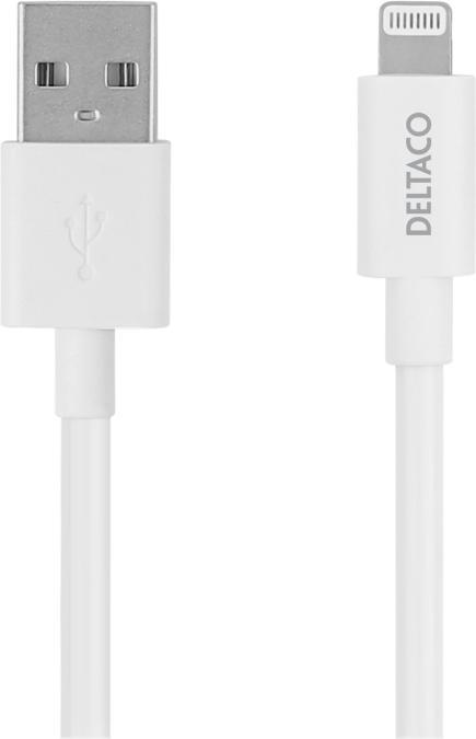 Actual product image Deltaco Lightning cable USB-A -Lightning, 2m, Apple C189 chipset, MFi, FSC marked package, white (2 m, USB 2.0)