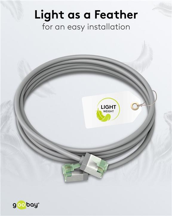 Actual product image Goobay Ultra-flexible CAT 8.1 patch cable, slim, U/FTP, grey (U/FTP, CAT8.1, 0.15 m)