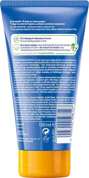 Immagine prodotto NIVEA Sun Kids Protect & Play Sonnenlotion (Crema solare, SPF 50+, 150 ml, 181.80 g)