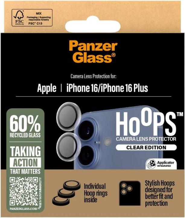 Actual product image PanzerGlass Hoops Transparent Lens Protector iPhone '24 6.1"/ 6.7" (1 pcs., Apple iPhone 16, Apple iPhone 16 Plus)