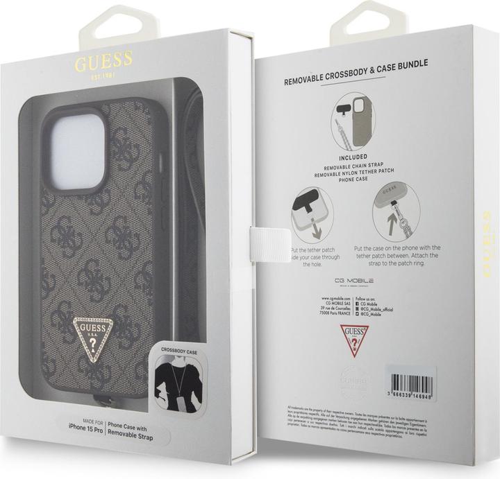 Produktbild Guess PU Leather Metal Logo Strass Crossbody Case für Apple iPhone 15 Pro - brown (Apple iPhone 15 Pro)