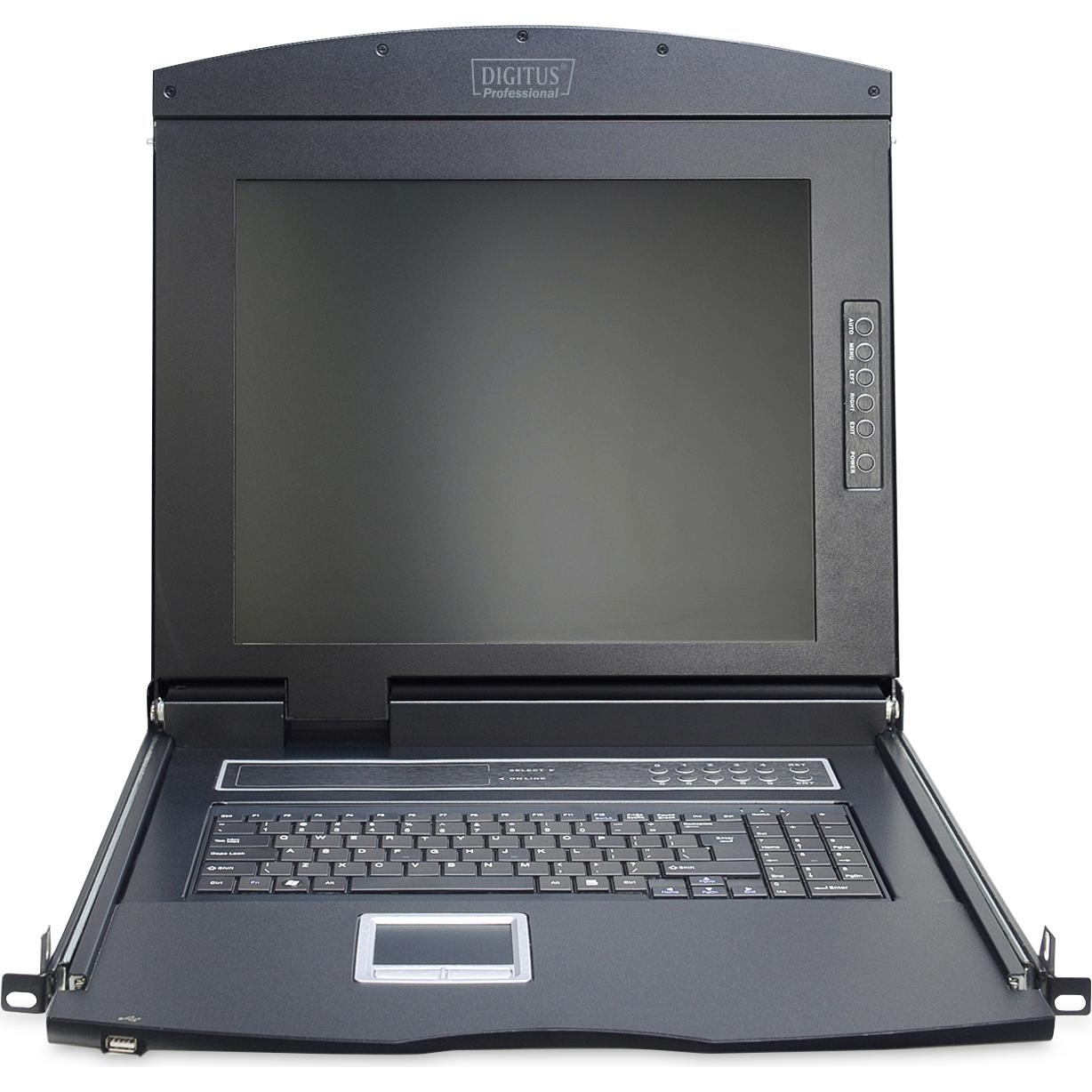 Thumbnail - Digitus Modulare Konsole mit 17" TFT (43,2cm), 1-Port KVM & Touchpad, spanische Tastatur, KVM Switch, Schwarz