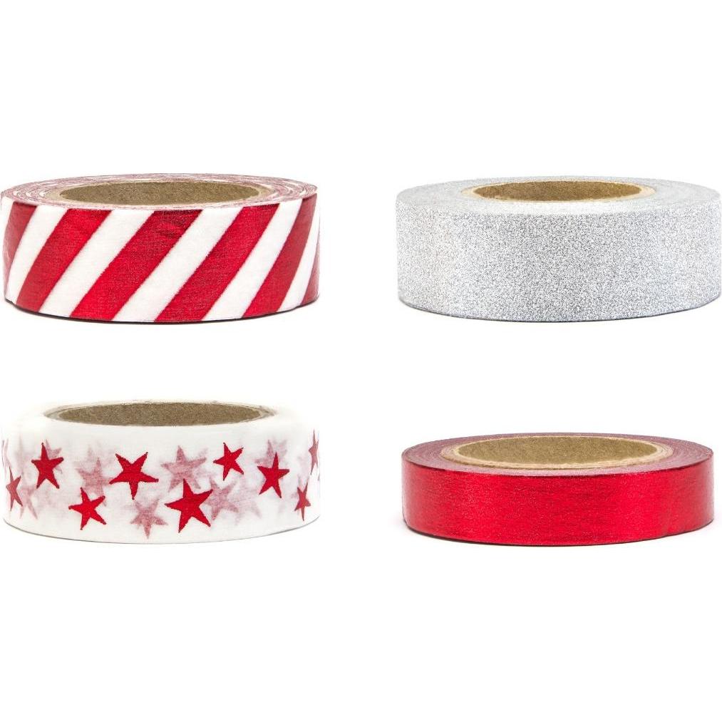 Partydeco Rubans adhésif décoratif - Rouge et blanc (4pcs)