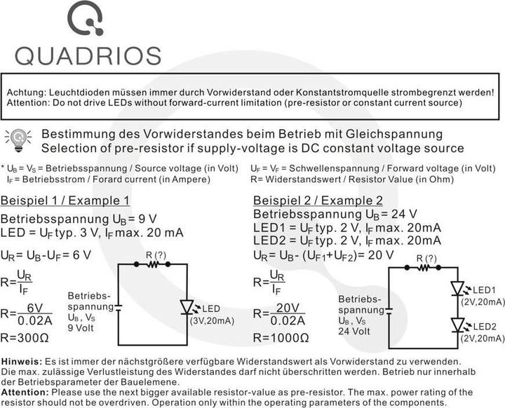 Nährwerte und Zutaten Quadrios LED-Sortiment Bunt 20 mA 2 V, 3 V