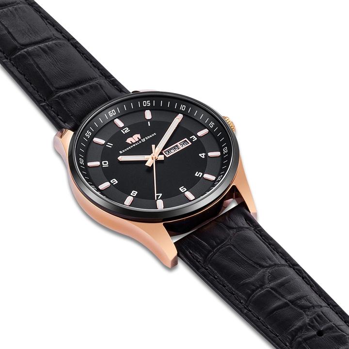 Produktbild Herren Quarzuhr Couragian Echtleder schwarz - 4470 (Analoguhr, 43 mm)