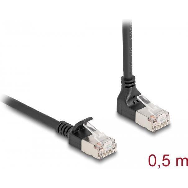 Thumbnail - Delock RJ45 Netzwerkkabel Cat.6A S/FTP Slim 90° unten gewink (S/FTP, CAT6a, 0.50 m), Netzwerkkabel