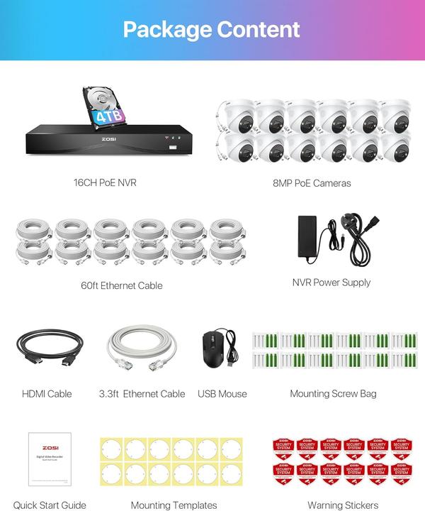 Produktbild Zosi 4K Überwachungskamera-Set C225 mit AI-Erkennung (3840 x 2160 Pixels)