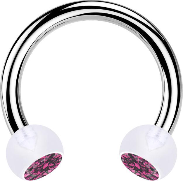 Image du produit Star Piercing Circular Barbell argent avec deux boules cristal transparent rose (sans laiton, Acier chirurgical 316L, Matières plastiques)