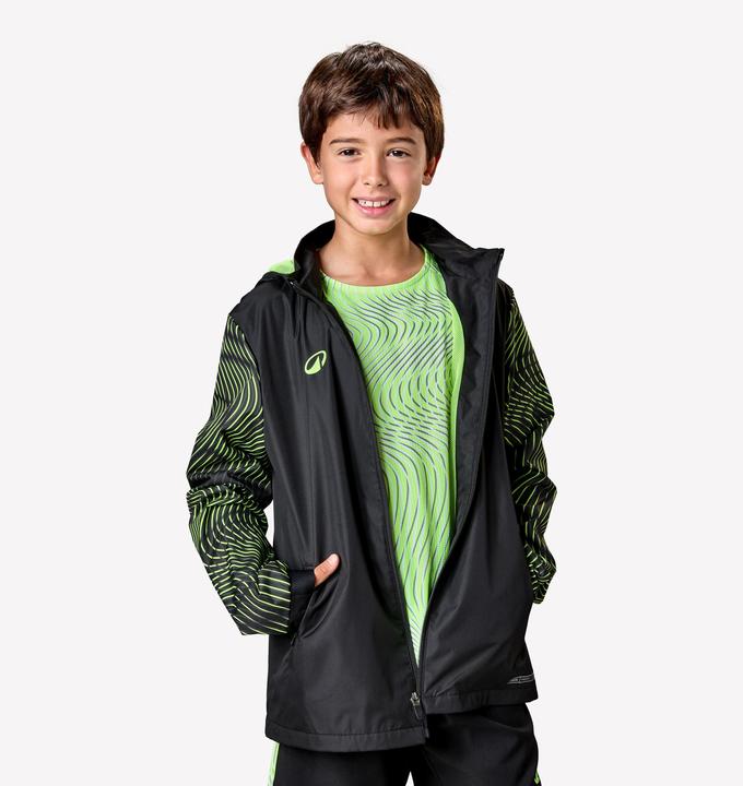 Produktbild Kipsta Kinder Fussball Regenjacke - VIRALTO Wavy schwarz/neongelb (176)