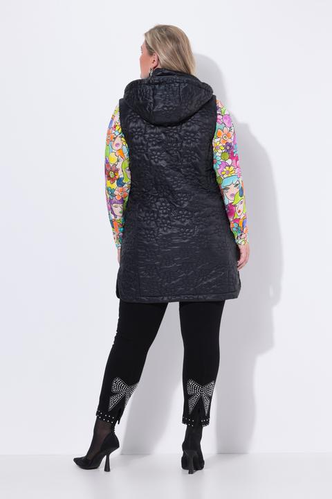 Produktbild Miamoda Long-Steppweste, Blumen-Steppmuster, Kapuze, 2-Wege-Zipper (42)