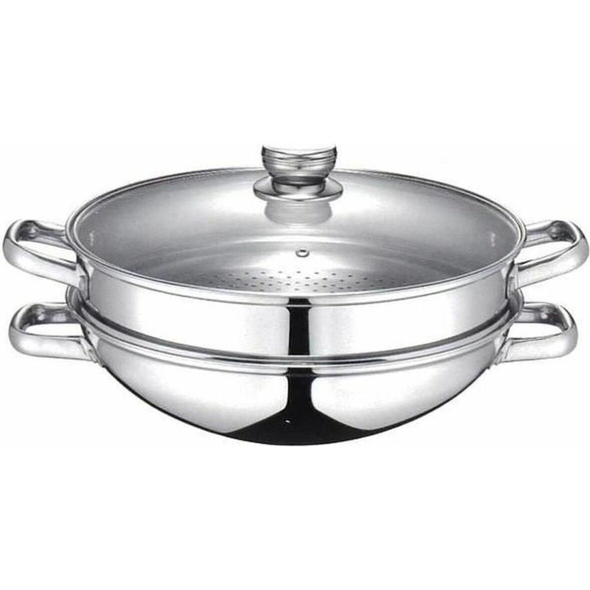 Baumalu Wok Pfanne Wok 2-en-1, Padella + Pentola, Argento