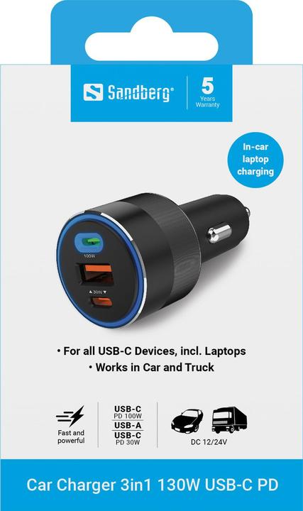 Produktbild Sandberg Car Charger 3in1 130W USB-C PD