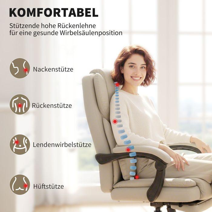 Produktbild Swisshandel24 Bürostuhl, Kunstleder-Bezug, Fussstütze, höhenverstellbar, rollbar, Beige (46 - 54 cm)