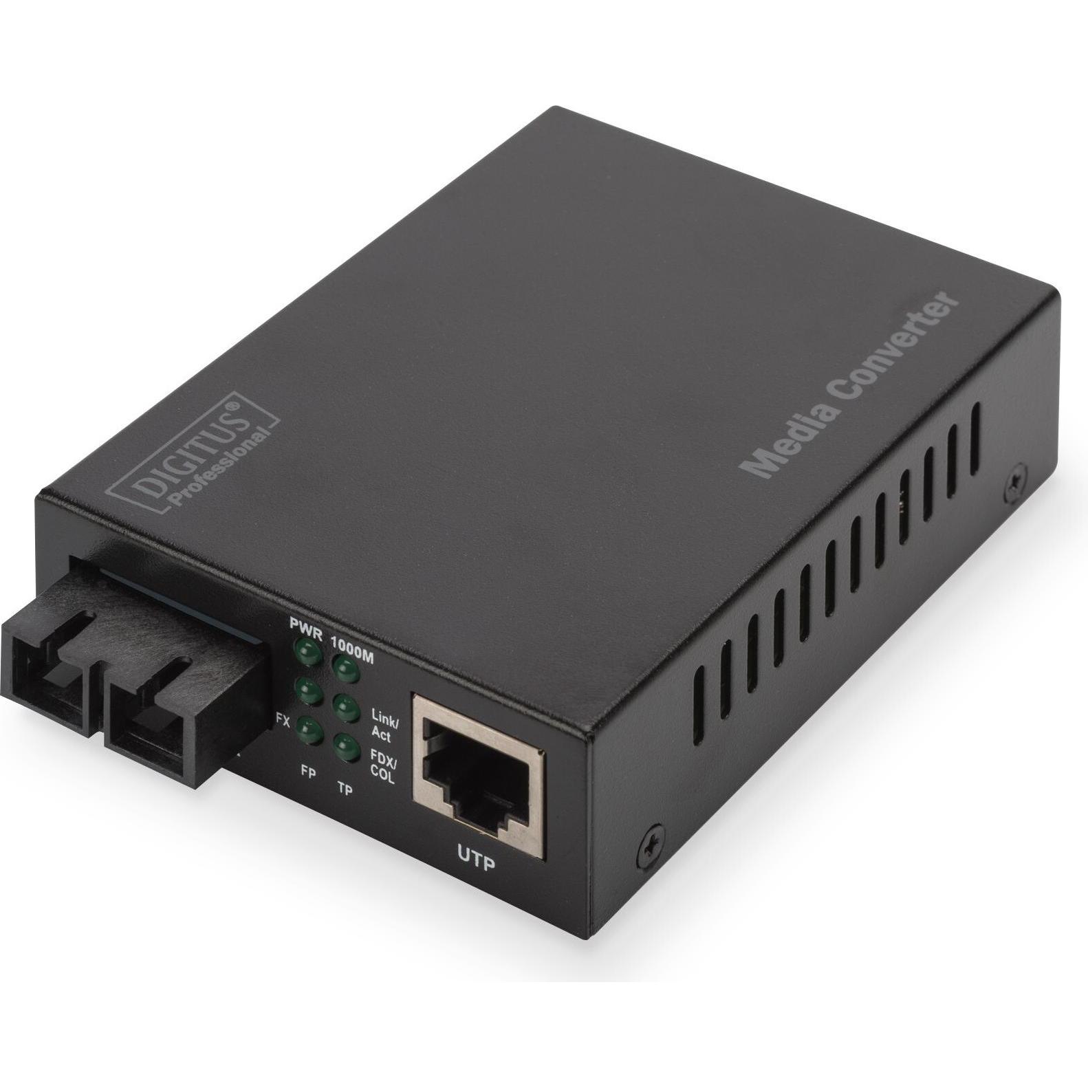 Digitus Convertitore multimediale Gigabit da 10/100/1000Base-TX a 1000Base-SX Con alimentazione SC presa, Convertitore
