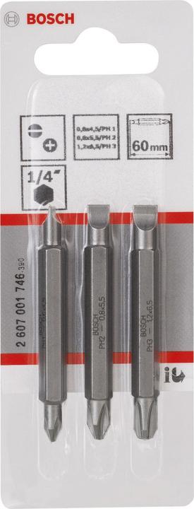 Actual product image Bosch Professional Zubehör Double blade bit set, 3 pieces, S0.6x4.5, PH1, S0.8x5.5, PH2, S1.2x6.5, PH3.60mm (Cross Phillips PH M1, Cross Phillips PH M2, Cross Phillips PH M3)