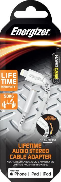 Actual product image Energizer HardCase AV adapter - Lightning to 3.5 mm jack audio adapter MFi 11 cm ROW-certified (white)