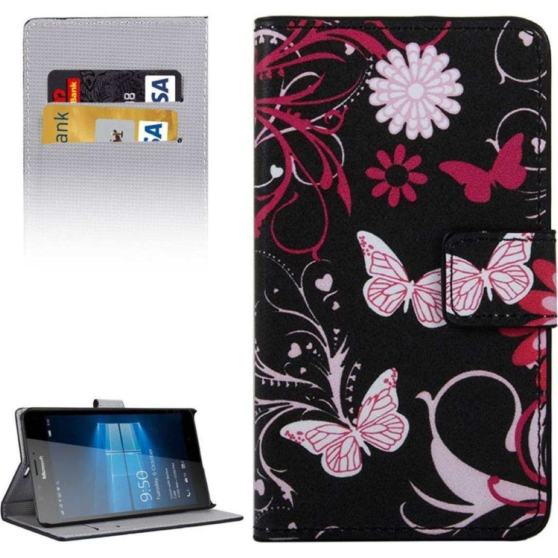Thumbnail - König Design Handyhülle Tasche für Handy Microsoft Lumia 950 XL Schmetterlinge Schwarz (Microsoft Lumia 950 XL), Smartph...